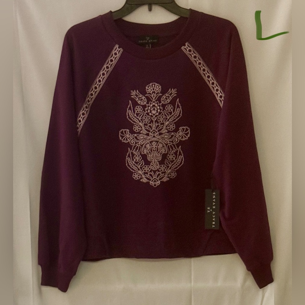 Tracy Evans Purple Top with White Embroidery